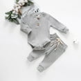 thumbnail image 2 of Povozer Baby Girl Clothes Solid Color Ruffle Long Sleeve Knit Ribbed Pants Toddler Girl 2Pcs Outfits(Gray,0-3 Months), 2 of 6