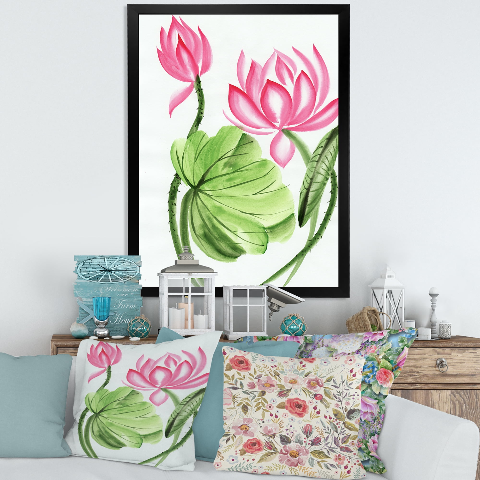 Designart 'The Dragonfly and Lotus II' Traditional Framed Art Print