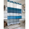 thumbnail image 3 of Coastal Style No Hook Shower Curtain and Liner Set Retro Blue Grey Stripes Wood Texture Shower Curtains with Snap-in Liner & See Through Top Window Hotel Style for Bathroom Decor 72x86 Inch, 3 of 8