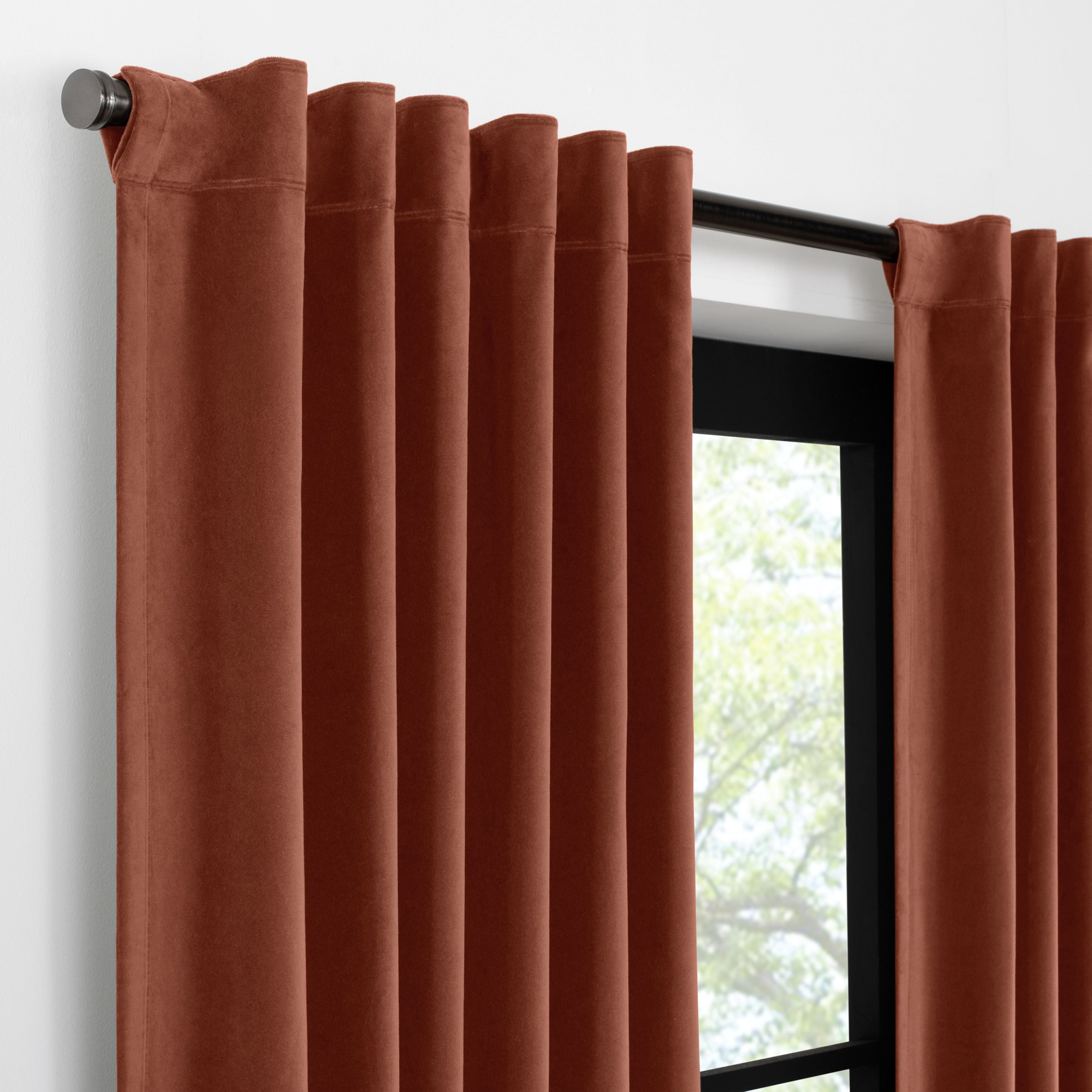 Eclipse Luxury Cotton Velvet 100% Blackout Rod Pocket Back Tab 96" x 50" Curtain Window Panel in Copper