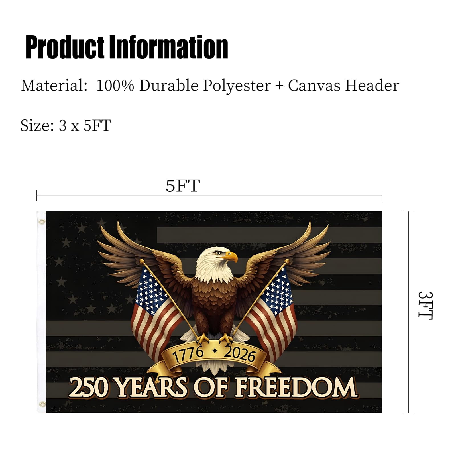250 Anniversary USA Flag Double Sided 3 Ply 250th Year American Anniversary Flags 3x5 Ft Outdoor Heavy Duty 1776-2026 Merchandise Banner with Durable Canvas Header Brass Grommets