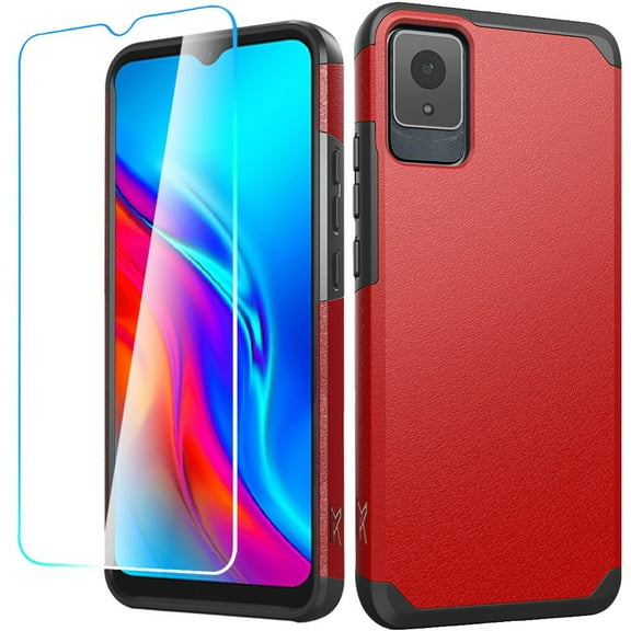 For TCL K11 Tough Strong Protection Shock Absorption Hybrid Dual Layer Hard PC   TPU Rubber Silicone   Screen Protector Cover ,Xpm Phone Case [ Red ]