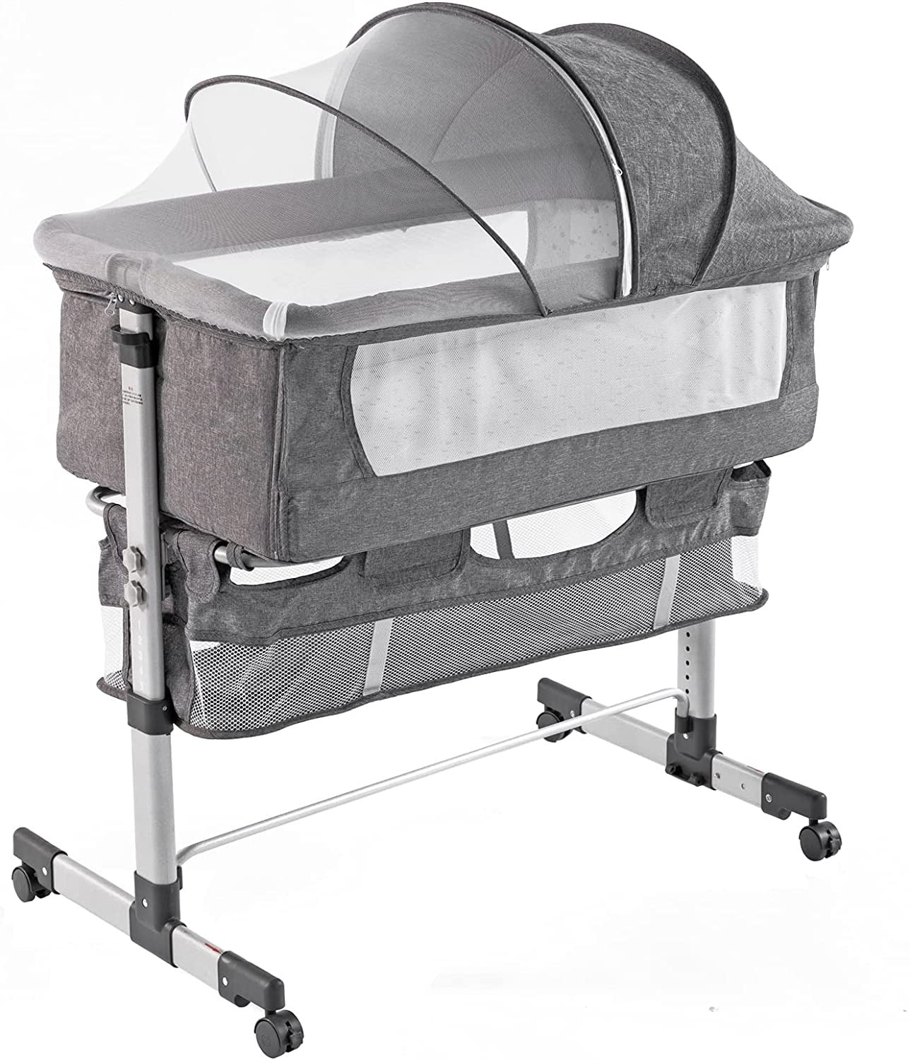 Grey Easy Folding Sleeper with Mattress Included Lamberia 3 in 1 Bassinet for Baby Height Adjustable Bedside Travel Crib for Newborn Infant/Baby Boy/Baby Girl 