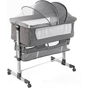 Lamberia 3 in 1 Bassinet for Baby, Easy Folding Sleeper with Mattress Included, Height Adjustable Bedside Travel Crib for Newborn Infant/Baby Boy/Baby Girl (Grey)