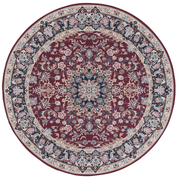 SAFAVIEH Tucson Dewayne Oriental Machine Washable Area Rug, Red/Navy, 4' x 4' Round