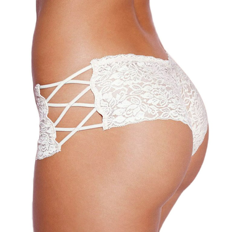 Shiusina Plus Size Lingerie Erotic Panties Women Lace Hollow Out Briefs  Underwear White L 