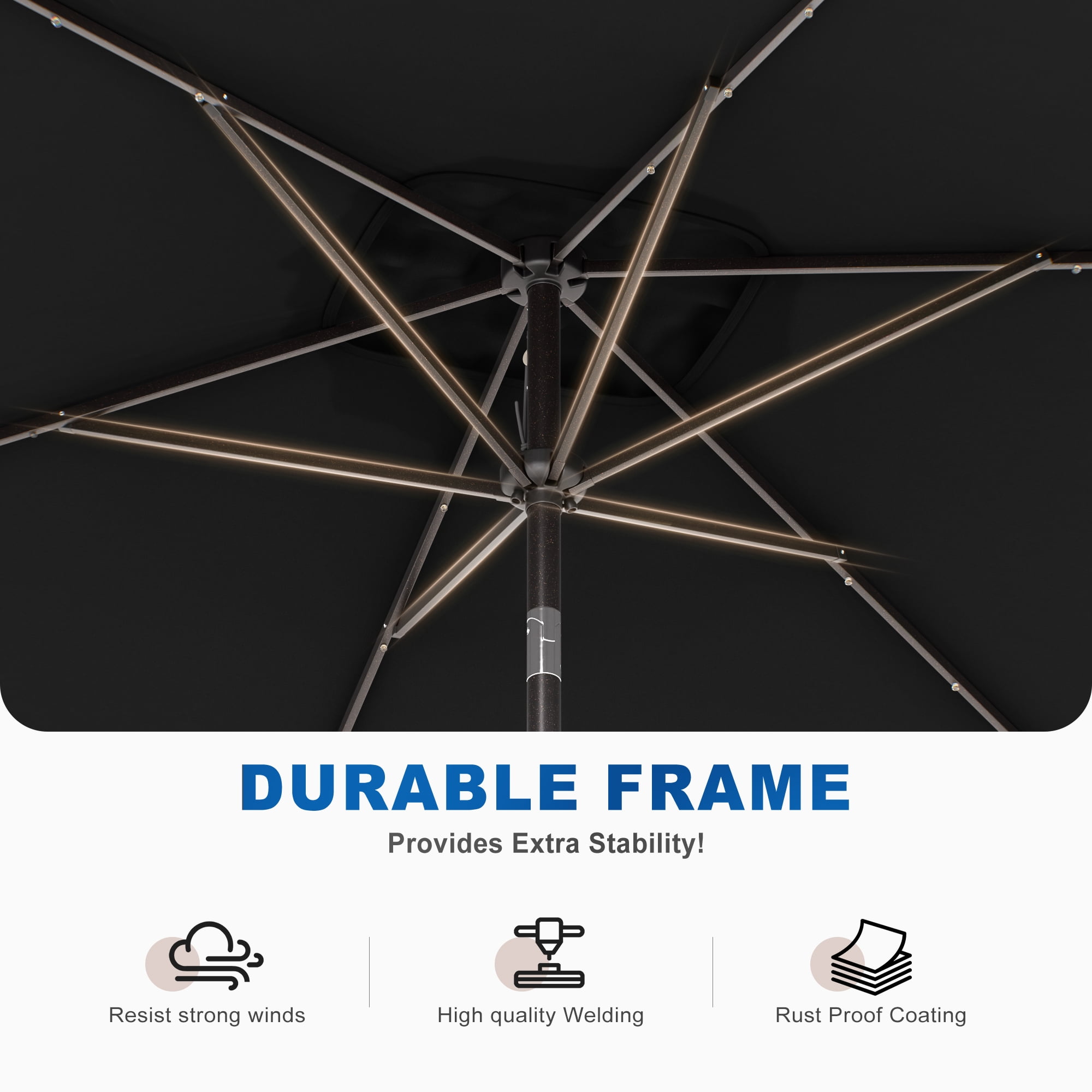CHYVARY 10 x 6.5ft LED Outdoor Patio Umbrella Rectangular Market Outside Table Umbrella for Deck, Poolside and Yard, Black