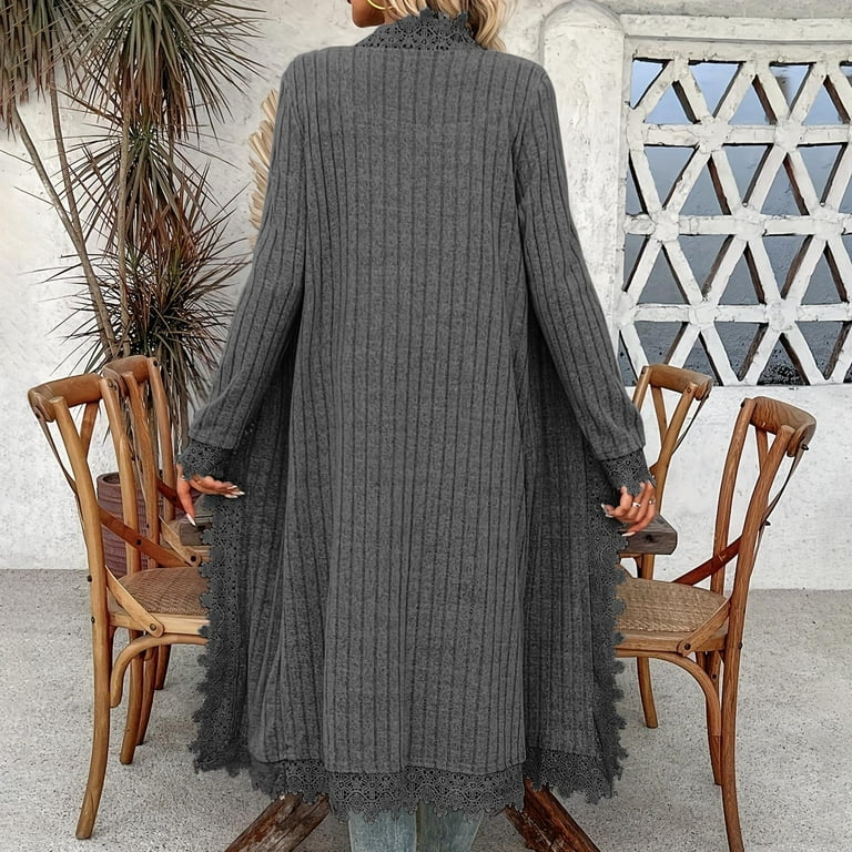 Women's Knitted Long Cardigans Sweater Open Front Lace Trim Maxi Cardigan  Long Sleeve Loose Lightweight Duster Coats - Walmart.com