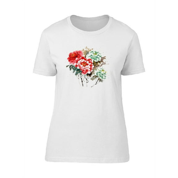 Traditional Painted Red Peony T-Shirt Women -Image by Shutterstock, Female XX-Large