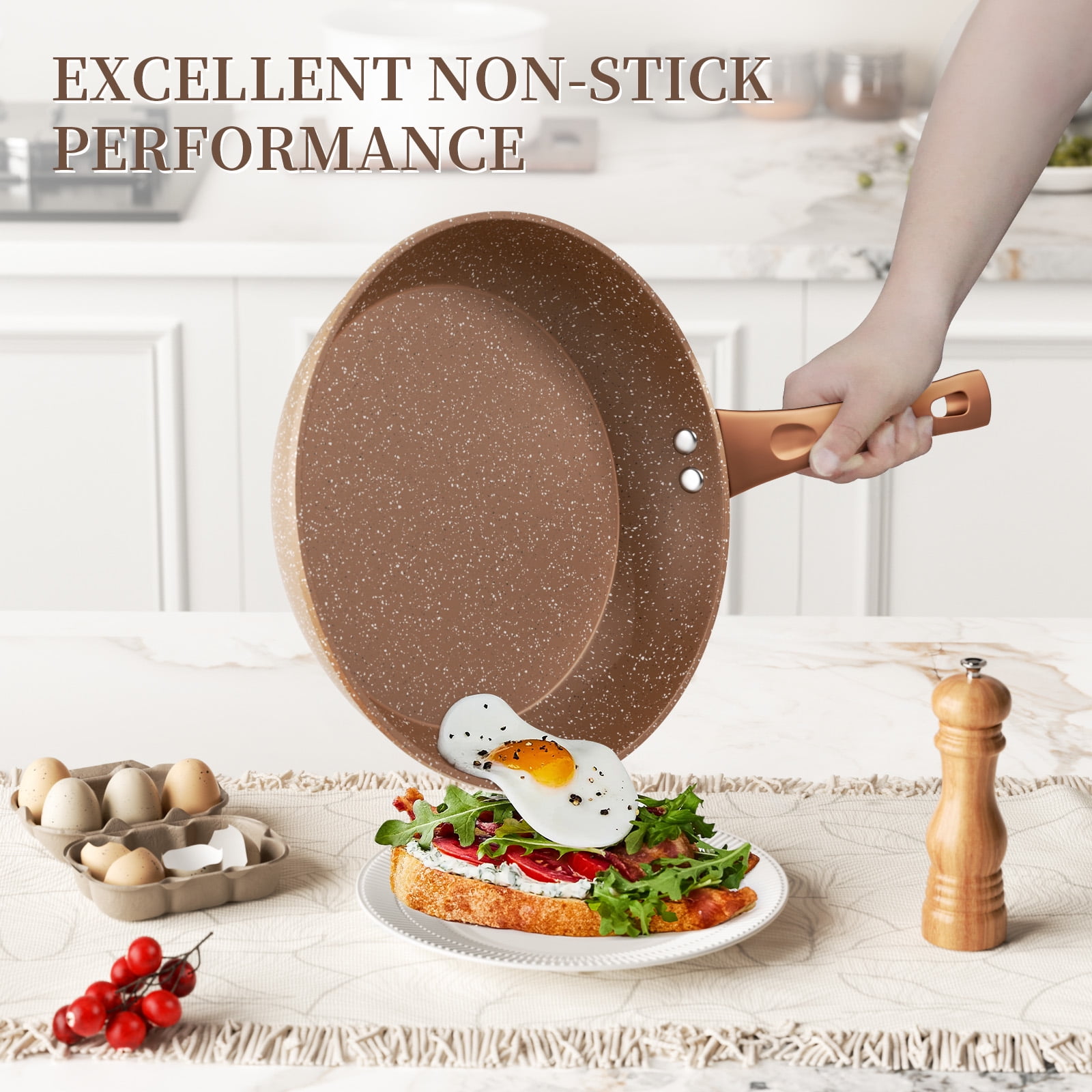 Innerwell Granite Nonstick Frying Pan Set with Lids, Induction Skillet, 6-Piece Cookware Set