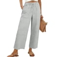 thumbnail image 2 of FENGGHAO Women's Linen Wide Leg Pants Casual Loose High Waist Beach Haren Pants Pockets, 2 of 6