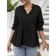 thumbnail image 5 of Blusa, Blusa de media manga para mujer con cuello en V y cuello en V suelta Tomshoo Negro/Grande, 5 of 7