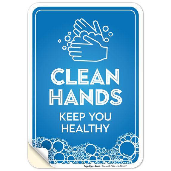 Clean Hands Keep You Healthy Blue Sign, 10x7 Vinyl Sticker