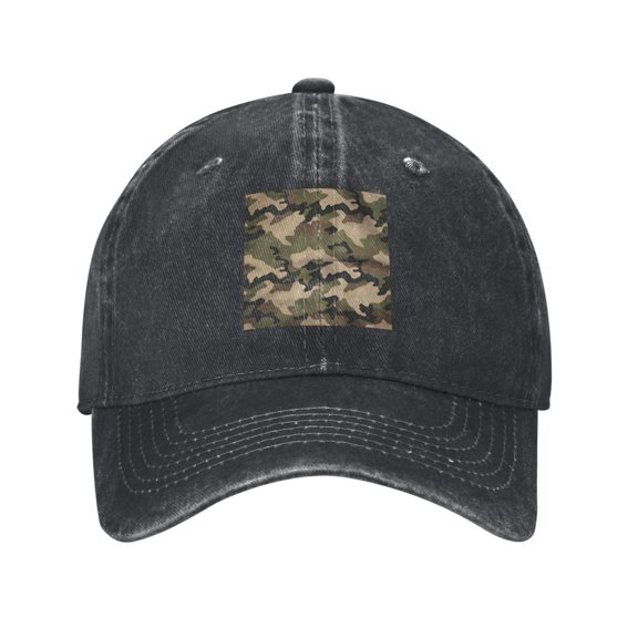 Washed Baseball Cap Print Camouflage Retro Adjustable Dad Hat Gift for Men Women Black