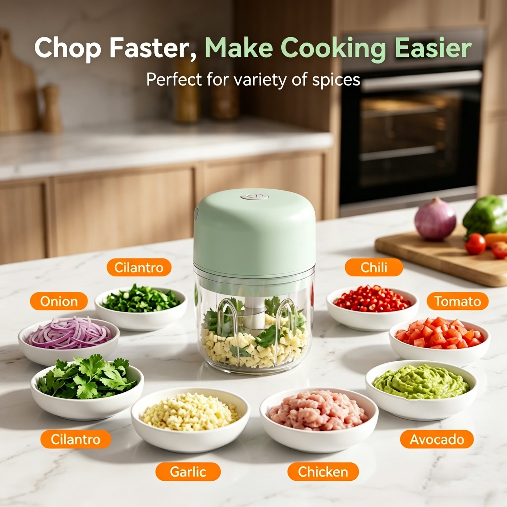 M Buder Electric Garlic Chopper ,250ml USB Charging Food Processor, Mini Vegetable Chopper for Ginger, Chili, Fruit, Meat , 304 Stainless Steel Blades
