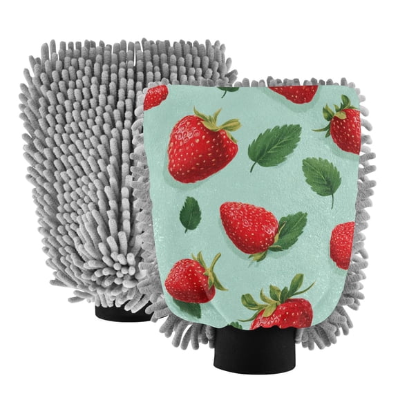 Microfiber Car Wash Gloves With Chenille & Polyester Terry Scratch-Free Cleaning Elastic Cuffs Fresh Strawberry