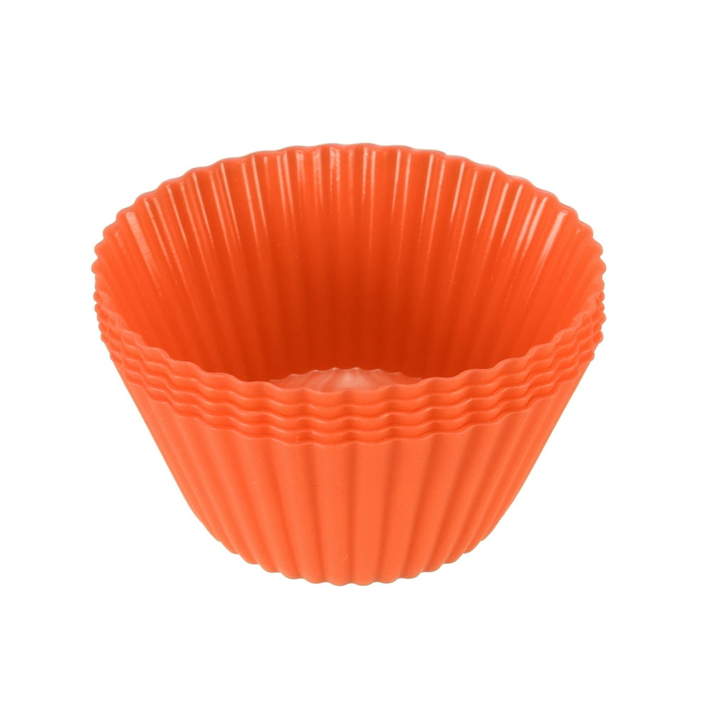 Uxcell Reusable Cupcake Liners Baking Cups Silicone Orange 5 Pack