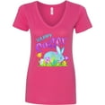 thumbnail image 3 of Inktastic Happy Easter Blue Bunny and Eggs in Grass Women's V-Neck T-Shirt, 3 of 5