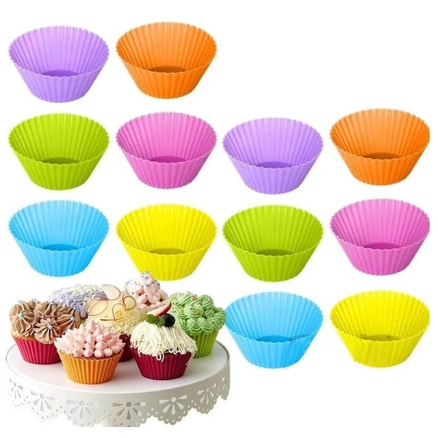 Suministros para hornear, 12 piezas de moldes de silicona para hornear, moldes para muffins, moldes de silicona para hornear de alta capacidad