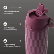 TAL 24oz Stainless Steel 2-in-1 Straw and Chug Water Bottle with Push Lid, Geometric Berry Print