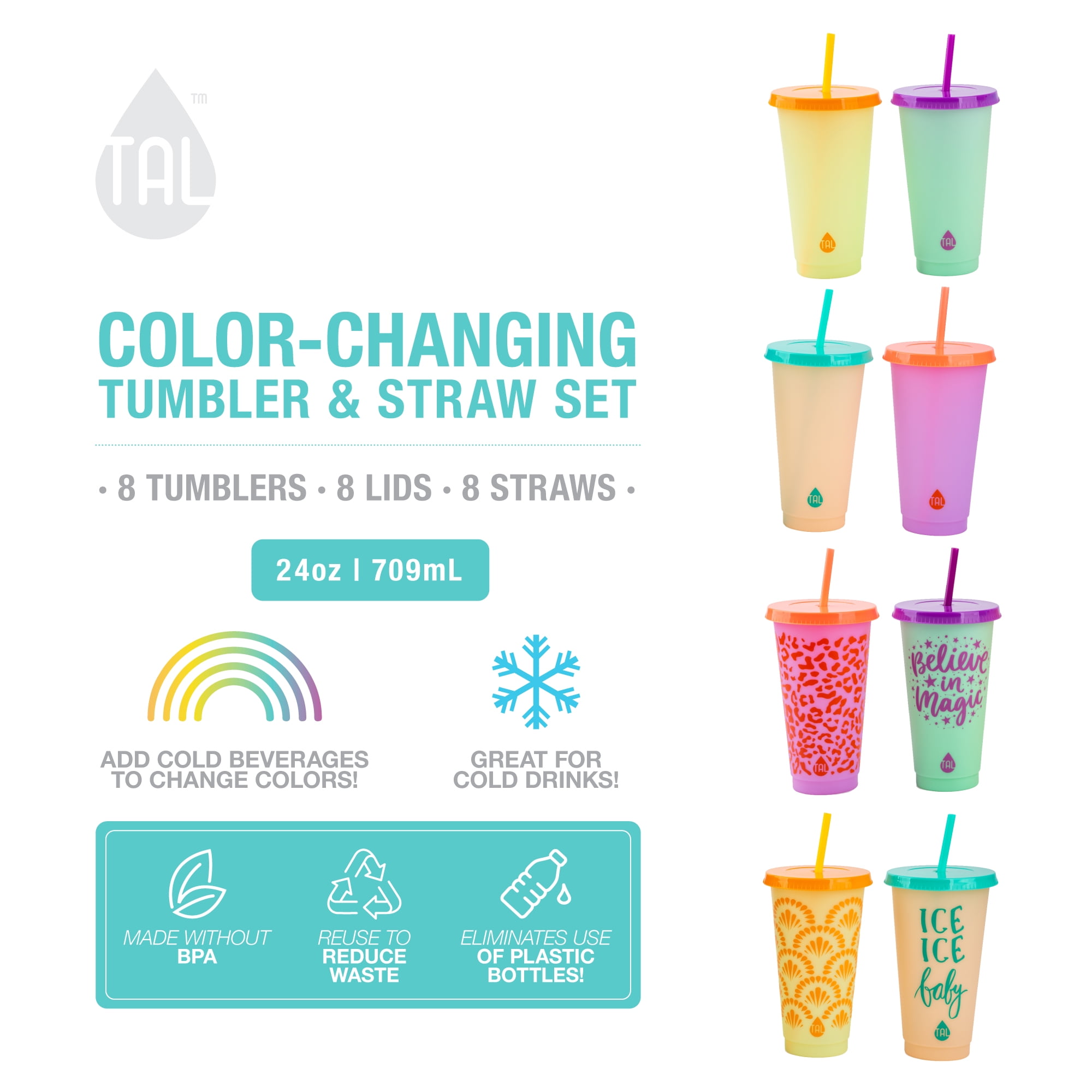 TAL Color Changing Cups 24oz, 8 Pack