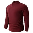 thumbnail image 2 of Mens Fleece Pullover Fitted Fall Winter Casual Thermal Tops Plain Mock Neck Long Sleeve Base Sweater Big and Tall (M, Wine), 2 of 6