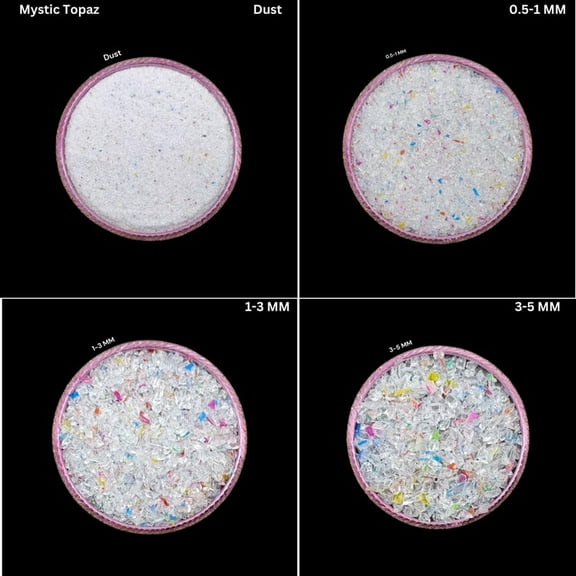 Mystic Topaz Crushed Gemstone Coarse Hydro Quartz Mystic Topaz Crushed All Size Woodwork Inlay Powder Multi Fire Ring Inlay Crushed Powder 0.5 to 1 MM 50 Gram ( 1.76 OZ )