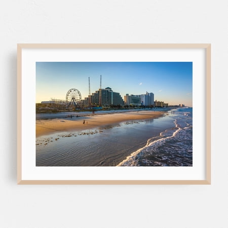 Daytona Amusement 02 - Daytona Beach Florida Photography Beach Coastal Ocean Sunset Skyline Travel Poster Landscape Oak Framed Wall Art Print 5 x 7 inches