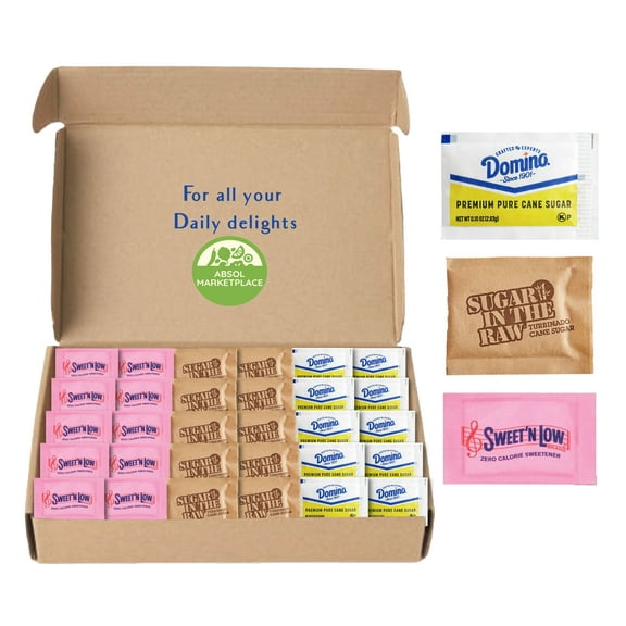 Domino Premium Pure and Sugar in the Raw® Turbinado Cane Sugar Sweet'N Low Zero Calorie Sweetener l Pack of 150