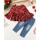 thumbnail image 4 of Traje navideño CARETOO para niña, camisa con volantes, jeans de mezclilla, 4 of 4