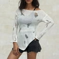 thumbnail image 4 of ATOYSOY Women's Casual Shirts Irregular Hem Loose Ripped Tops Knitted Sweaters Pullover Crew Neck Sweatshirts Hollow Out Outwear Fashion Long Sleeve Tees Fall Winter White XL, 4 of 5