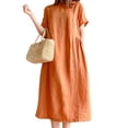 thumbnail image 1 of LUXUR Robe d'Été de Plage pour Femme, Robe Midi à Poches, Col Rond, Coupe Évasée, Respirante, Couleur Unie, Orange, 2TG, 1 of 3