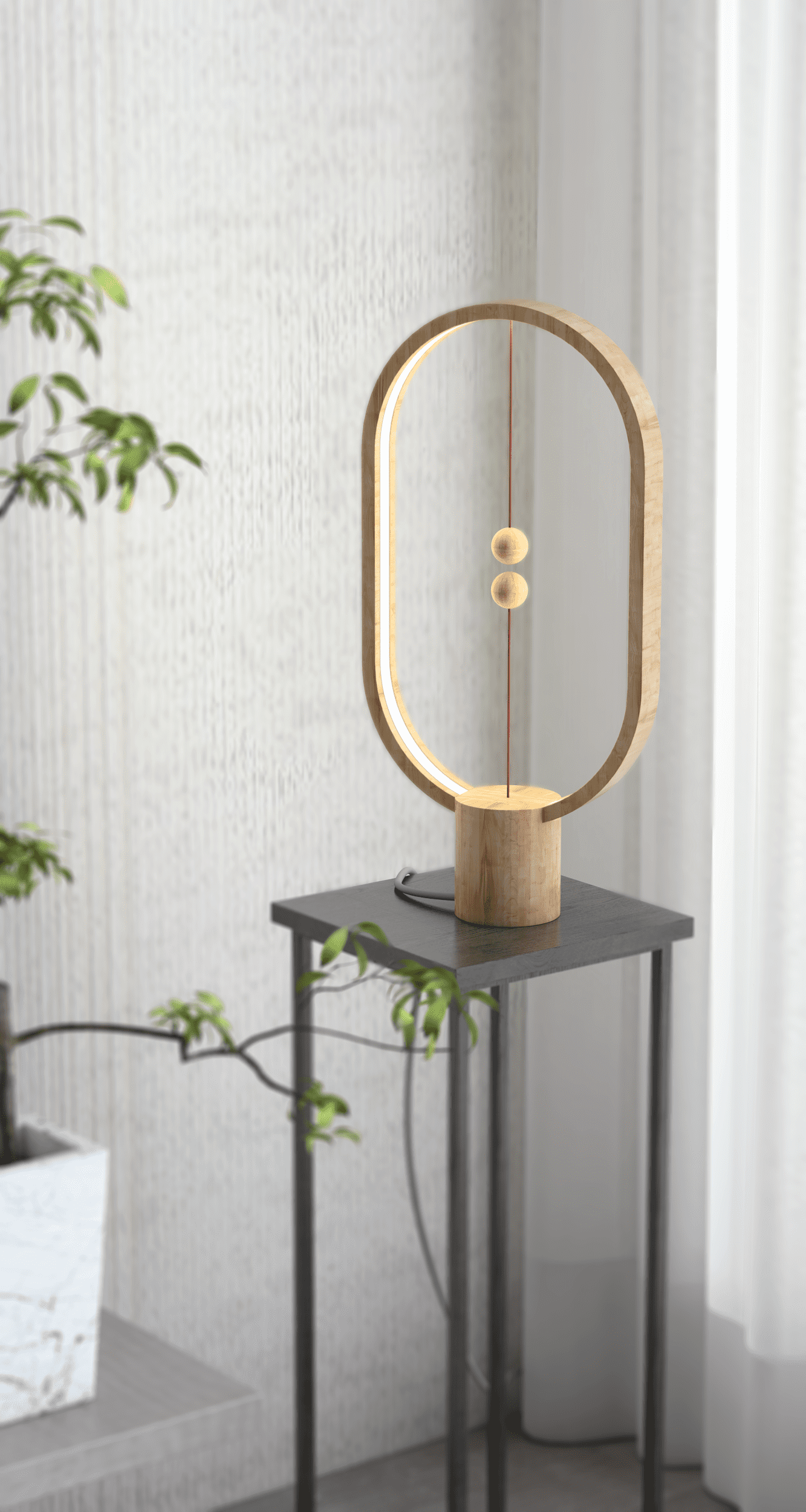Heng Balance Lamp Ellipse USB, Light Wood Table Lamp, Desk Light, Bedside Lamp, Switch In The Middle Air, Magnetic Spheres, Modern, Minimalist Design, Home Office Decor