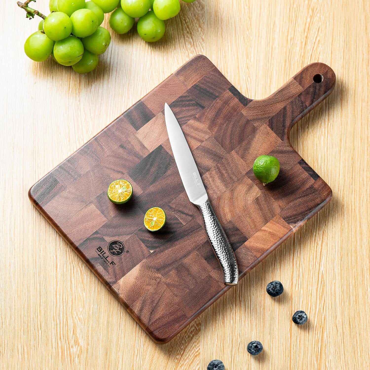 RGHJAR-End Grain Cutting Board with Handle for Meat, Cheese Board,Vegetables,Bread-Decorative Wooden Serving Board for Kitchen and Dining Room,13" x 9"