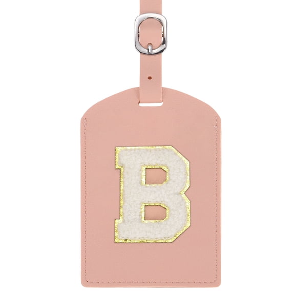 Uxcell Initial Luggage Tag, PU Leather Embroidered Letter Luggage Tags Suitcases ID Bag Label Privacy Protection Travel Accessories for Suitcase Handbags Family Travel (Pink B)