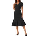thumbnail image 2 of INSPIRE CHIC V-Neck Dress for Women's Puff Sleeve Elegant Mermaid Midi Dress L Black, 2 of 6