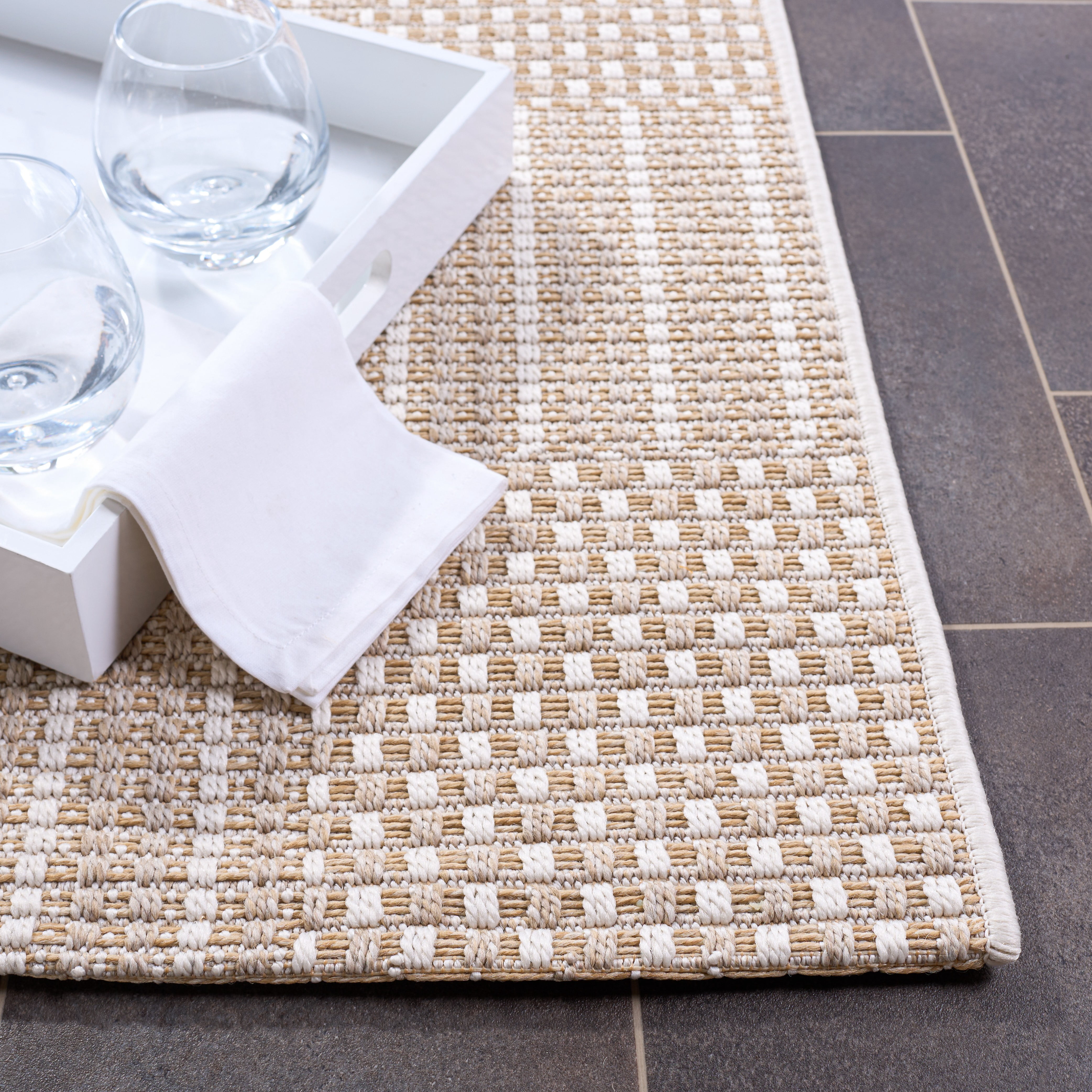 Safavieh Sisal All-Weather Austen Geometric Indoor/Outdoor Area Rug, Taupe/Beige, 6'7" x 6'7" Square