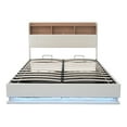 thumbnail image 5 of Full Size PU Upholstered Bed with Charging Ports & Adjustable LED Lights,  Hydraulic Storage Platform Bed with Upholstered Bookcase Headboard, Wooden Platform Bed Frame for Kids Teens Adults, White, 5 of 9