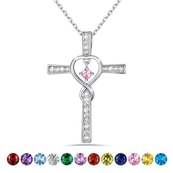 Bestyle Infinity Cross Necklace for Women October CZ Birthstone Pendant Faith Catholic Christian Jewelry Gifts for Easter Christams Valentine's Day