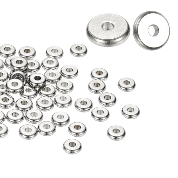 Uxcell 8mm Spacer Beads, 50 Pcs Charm Spacer Beads Stainless Steel Loose Disc Flat Round Slider Stopper for Jewelry Making Bracelet Necklace Earrings Crafts DIY, Silver Tone