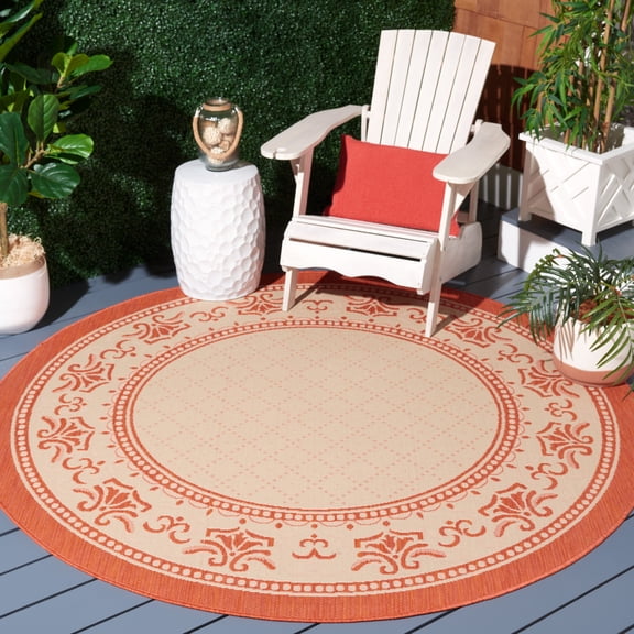 Safavieh Courtyard Eva Oriental Indoor/Outdoor Area Rug, Natural/Terracotta, 5'3" x 5'3" Round