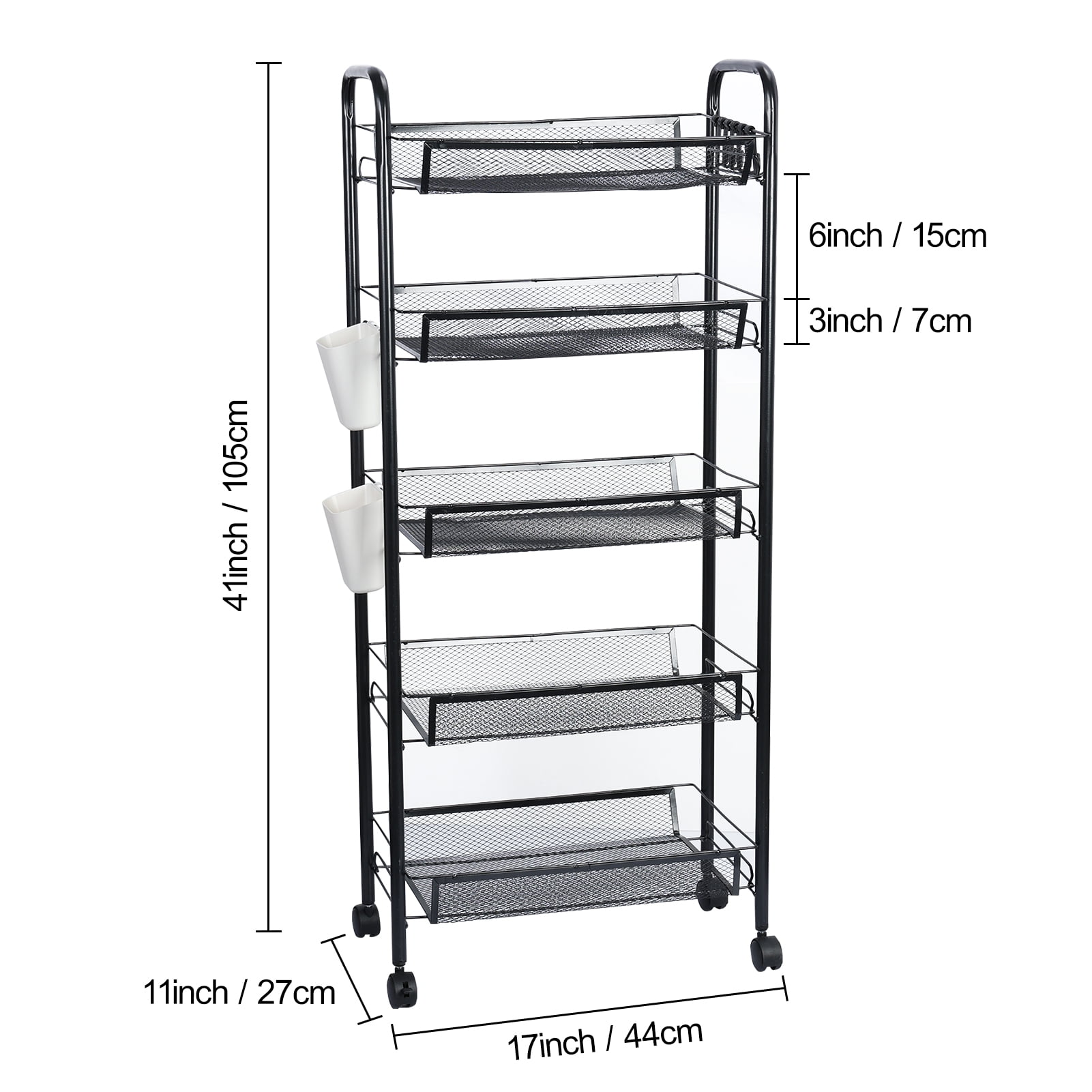TidBay Fruit Vegetable Storage Basket, 5 Tier Stackable Metal Mesh Storage Basket with 360 Degree Wheels, Fruit Vegetable Produce Basket Storage Organizer for Kitchen, Pantry, Bathroom