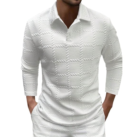 BRGZLK Men Long Sleeve Textured Shirts Stylish Solid Color Turn-Down Collar Loose Fit Pullover Tops for Casual Workwear Office, Men Golf Shirts White XXL