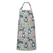 Cute Pitbull Terriers Dog and Flowers Apron-Garden Aprons for Women with Pockets-Cotton Linen Waterproof Kitchen Cooking Gardening Aprons Adjustable for Kitchen,Cooking,BBQ and Salon 33x27 Inch