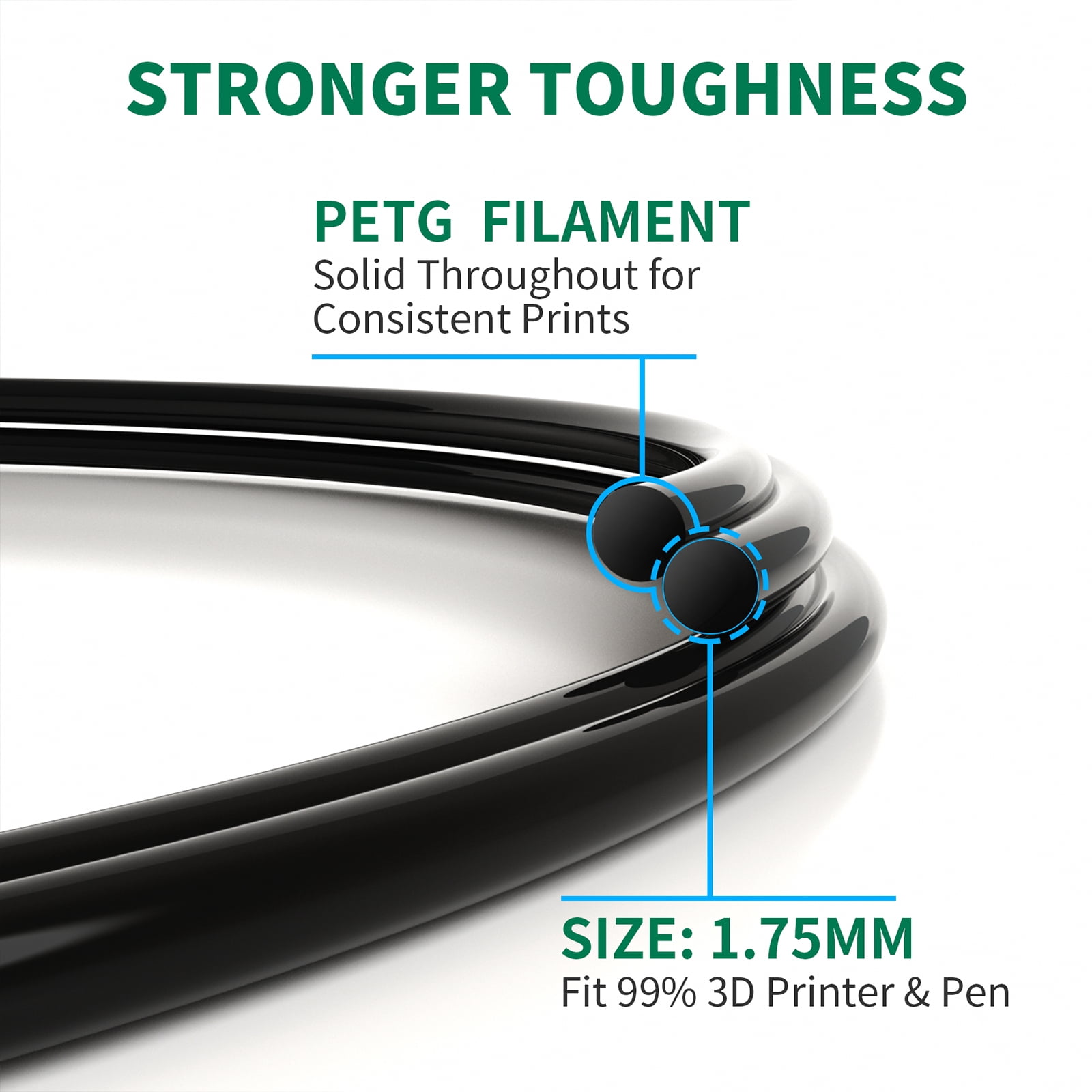 GEEETECH Black PETG Filament 1.75mm, Upgrade Stronger Toughness Printing Consumables, 10kg (22 lbs) Spool Fit Most FDM 3D Printer