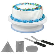 AUNMAS 11in Rotating Cake Turntable, Anti-slip Cake Decorative Plate Round Display Stand Cake Tray, 2 Icing Spatula, 3 Cake Scraper Combs for DIY Baking