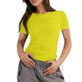 thumbnail image 2 of DENGDENG Women's Short Sleeve Crew Neck Slim Fit T Shirts 2024 Y2k Clothes Spring Summer Basic Going Out Tops Yellow XXL, 2 of 5