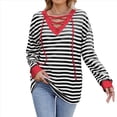 thumbnail image 2 of Sudadera Holgada Informal de Larga con Cuello Redondo y Bloques de Color para Mujer Negro y Rojo XL, 2 of 9