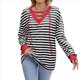 thumbnail image 2 of Sudadera Holgada Informal de Larga con Cuello Redondo y Bloques de Color para Mujer Negro y Rojo XL, 2 of 9