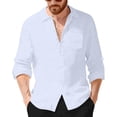 thumbnail image 6 of ZUKMRJPC Men's Long Sleeve Cotton Linen Shirts Solid Color Fashion Casual Roll Up Sleeve Shirts Lightweight Summer Beach Work Shirts, 6 of 8